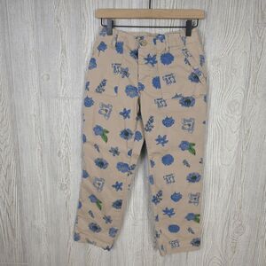 Lucky Brand Mid-Rise Utility Capris Ankle Length Tan Blue Floral Design Sz 26